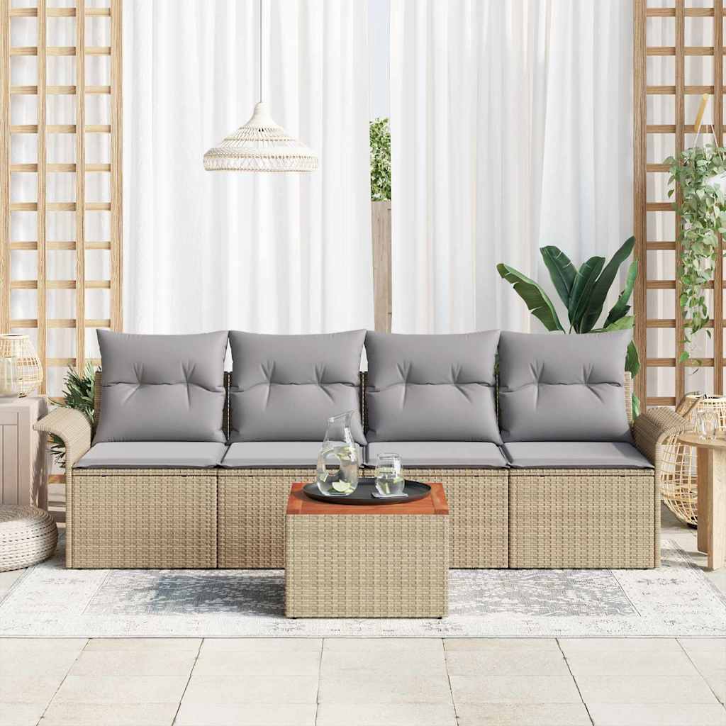 Havesofa Sæt 5 stk. Beige polyrattan