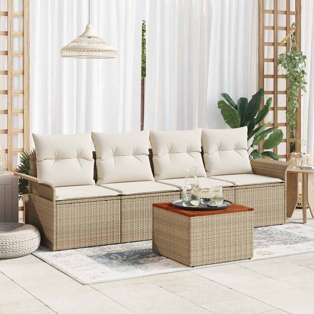 Havesofa Sæt 5 stk. Beige polyrattan