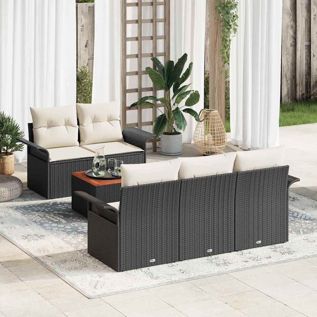 Havesofa Sæt 6 stk. Sort polyrattan