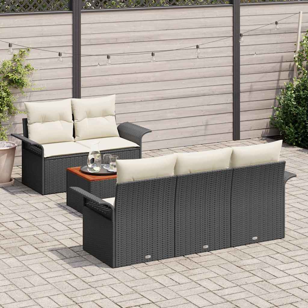 Havesofa Sæt 6 stk. Sort polyrattan