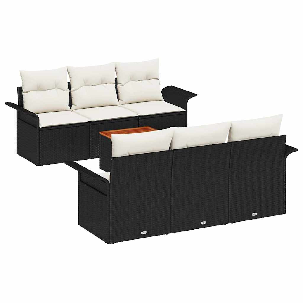 Havesofa Sæt 7 stk. Sort polyrattan