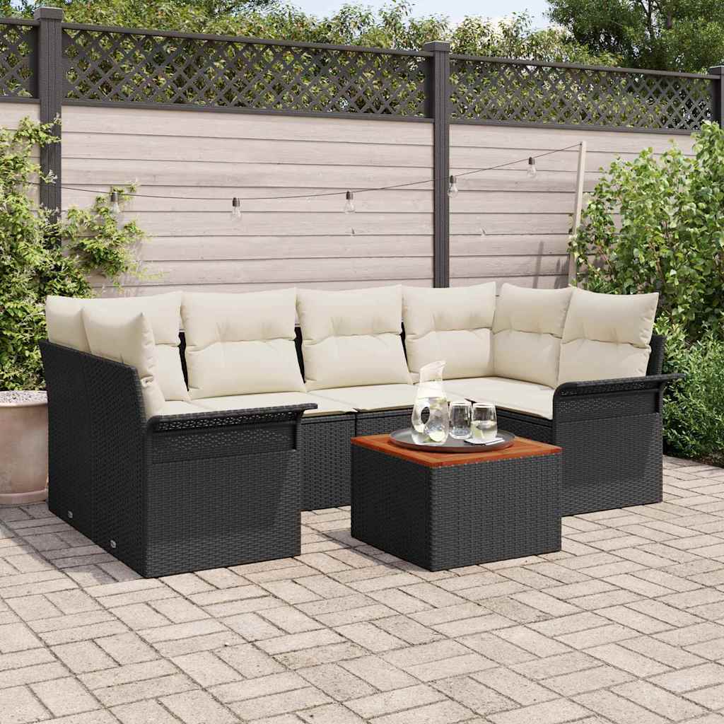 Havesofa Sæt 7 stk. Sort polyrattan