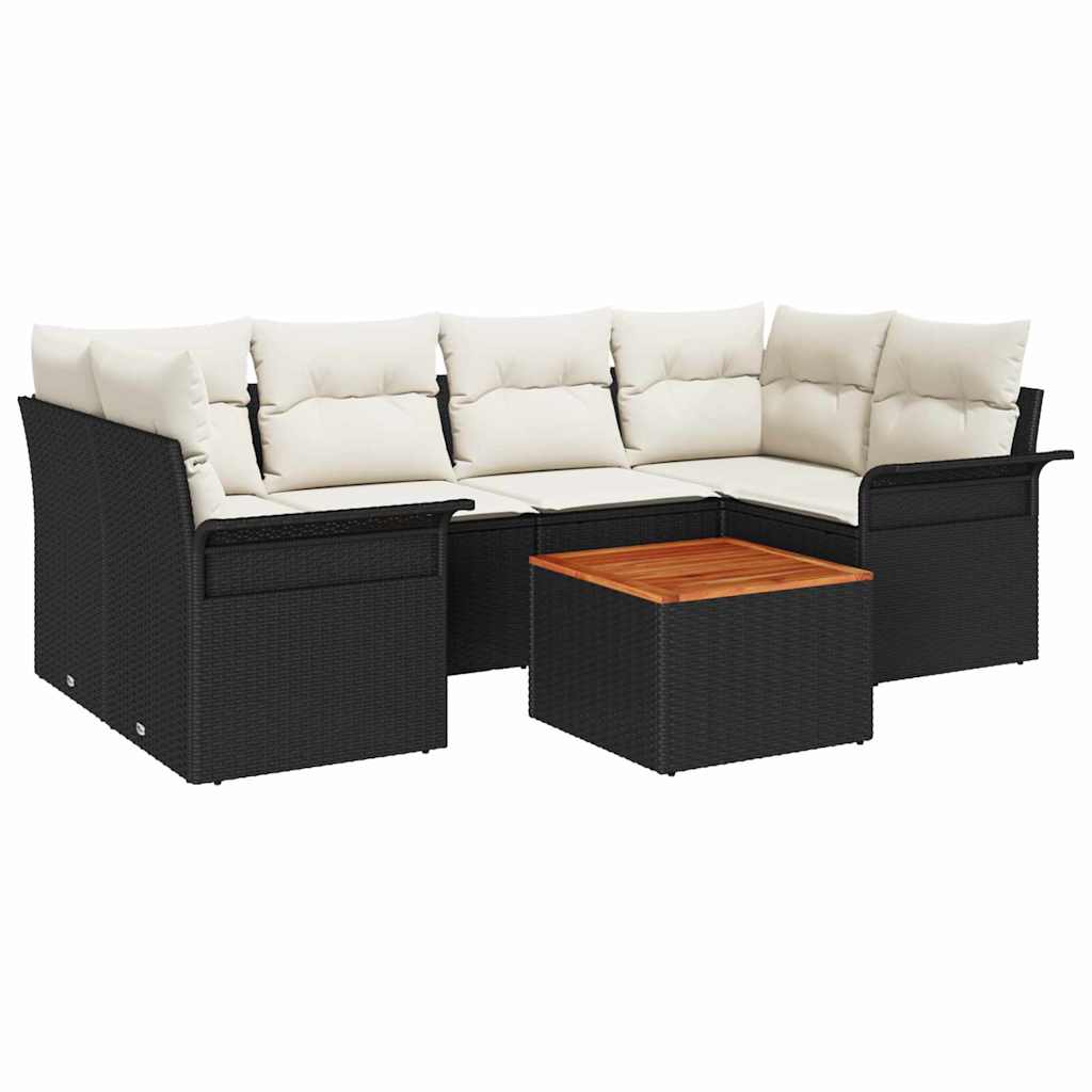 Havesofa Sæt 7 stk. Sort polyrattan