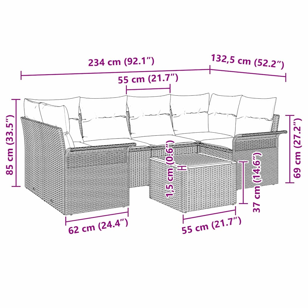 Havesofa Sæt 7 stk. Grå polyrattan