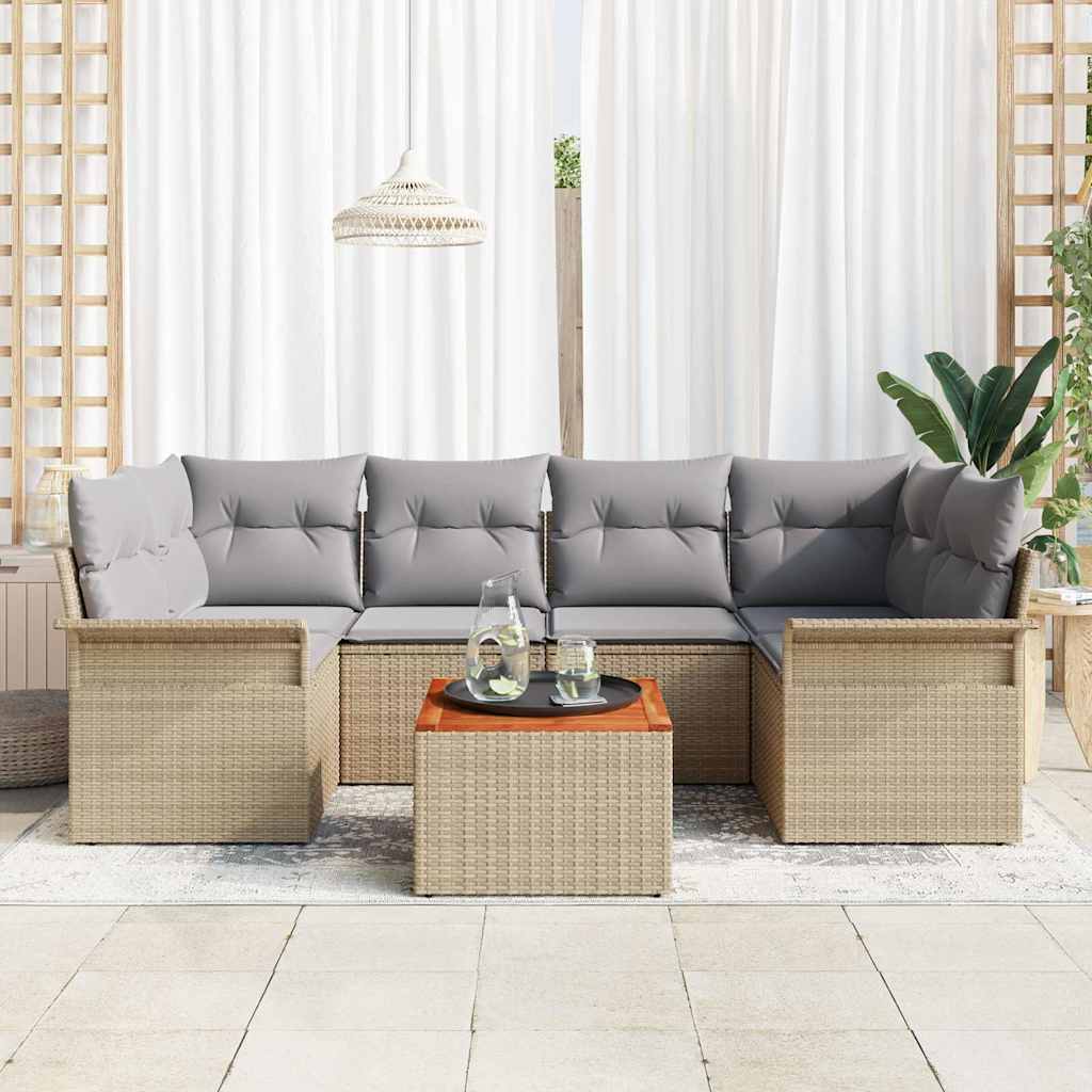 Havesofa Sæt 7 stk. Beige polyrattan