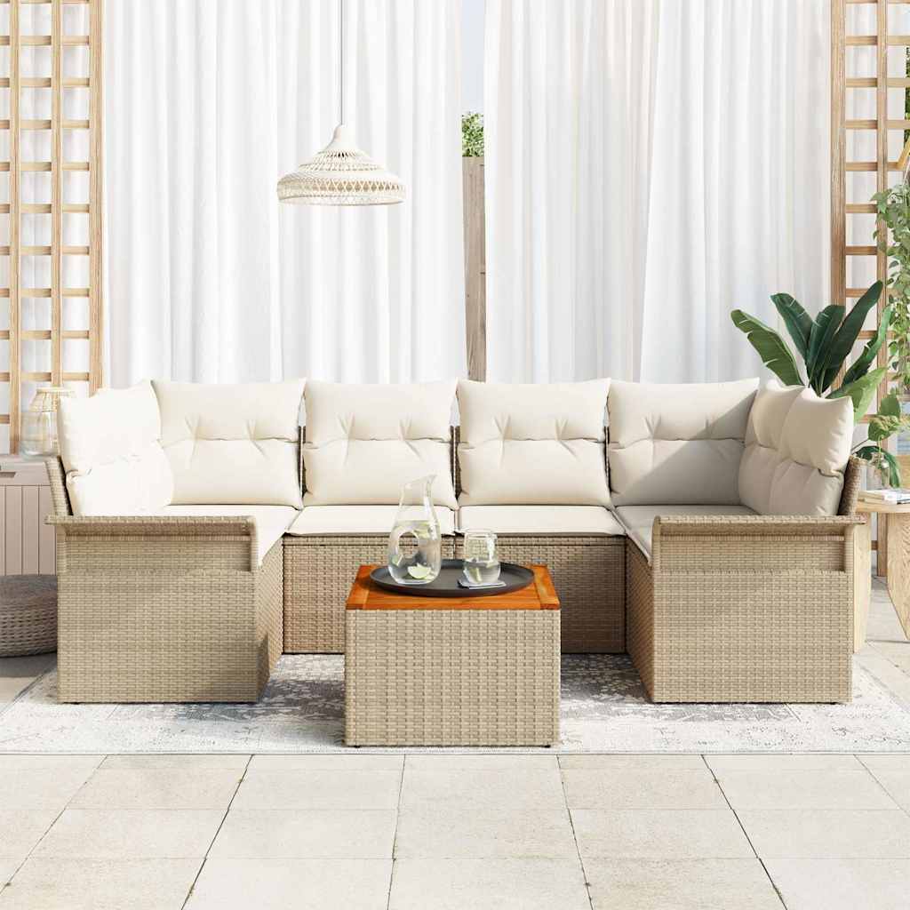 Havesofa Sæt 7 stk. Beige polyrattan