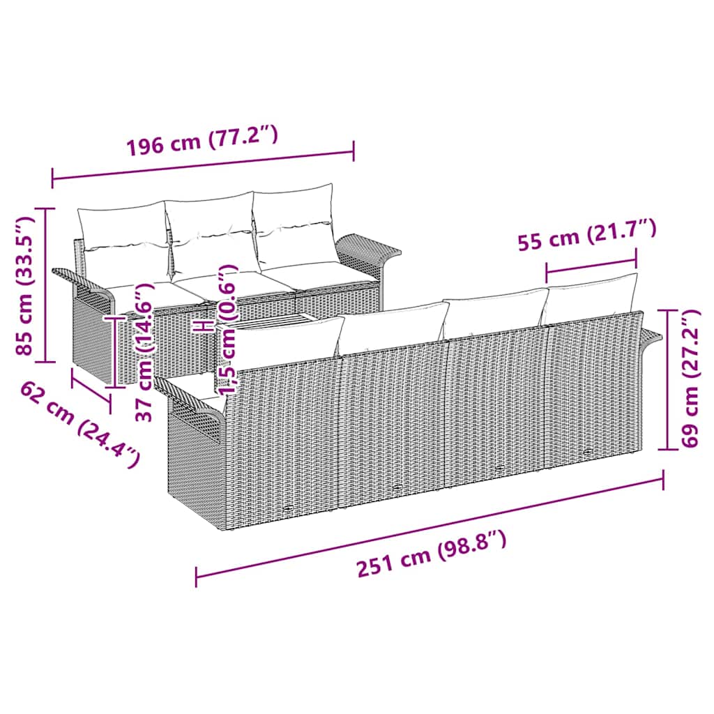 Havesofa Sæt 8 stk. Beige polyrattan