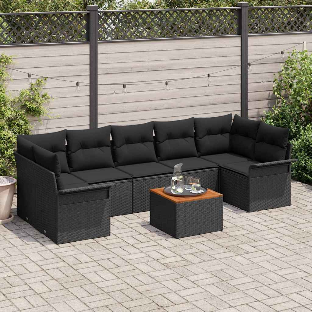 Havesofa Sæt 8 stk. Sort polyrattan