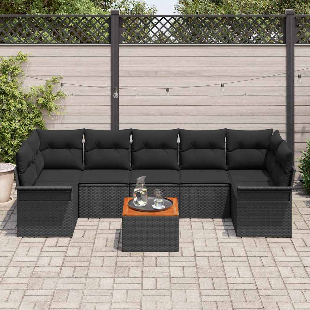 Havesofa Sæt 8 stk. Sort polyrattan