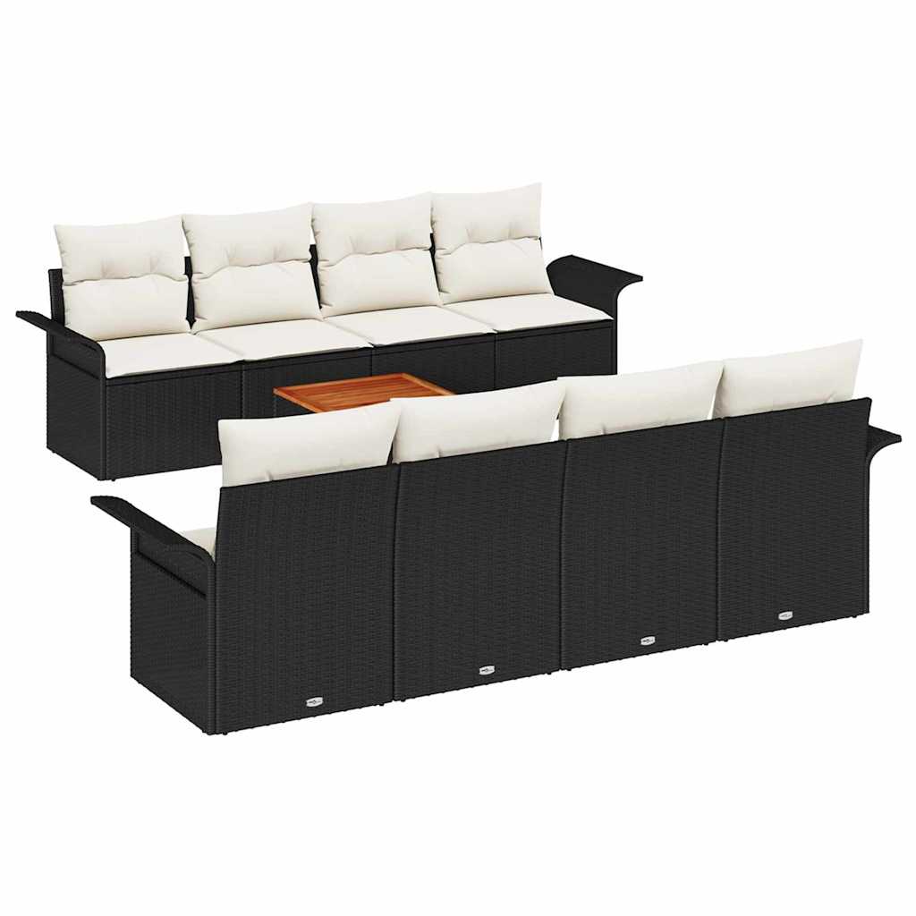 Havesofa Sæt 9 stk. Sort polyrattan