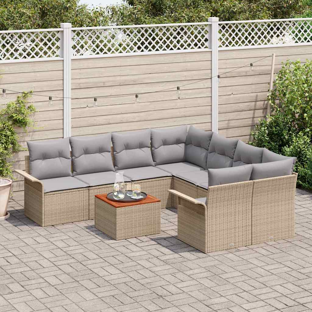 Havesofa Sæt 9 stk. Beige polyrattan