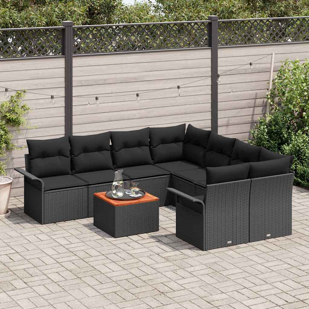 Havesofa Sæt 9 stk. Sort polyrattan