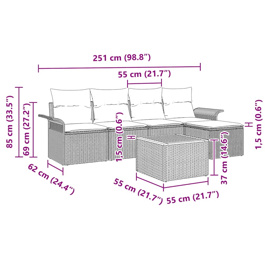 Havesofa Sæt 6 stk. Grå polyrattan