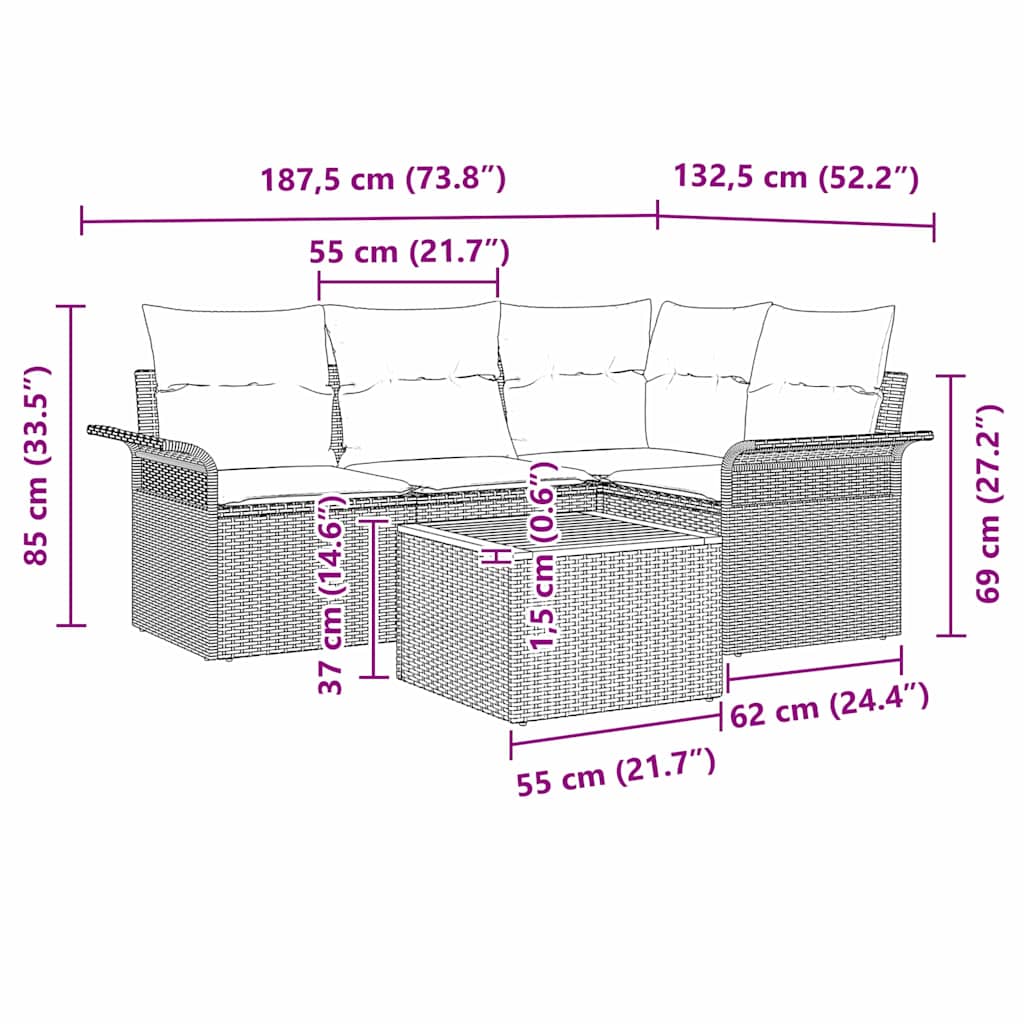 Havesofa Sæt 5 stk. Beige polyrattan