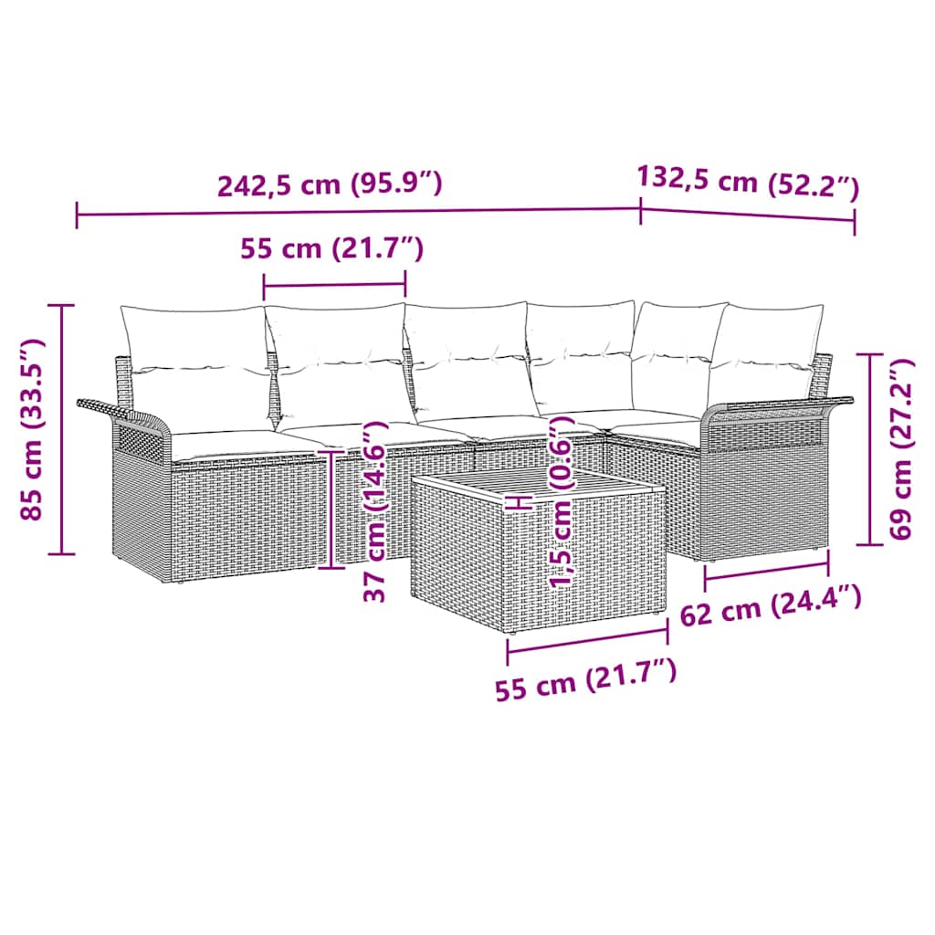 Havesofa Sæt 6 stk. Beige polyrattan