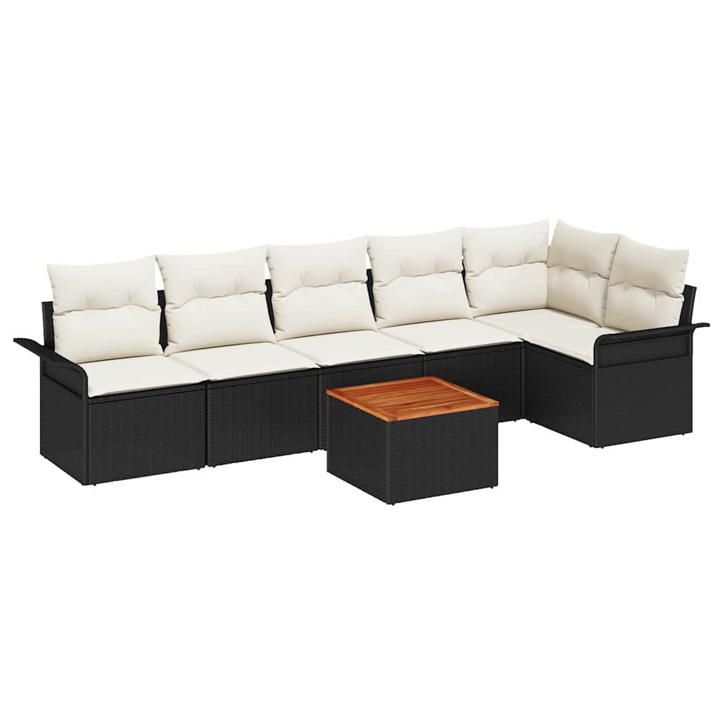 Havesofa Sæt 7 stk. Sort polyrattan