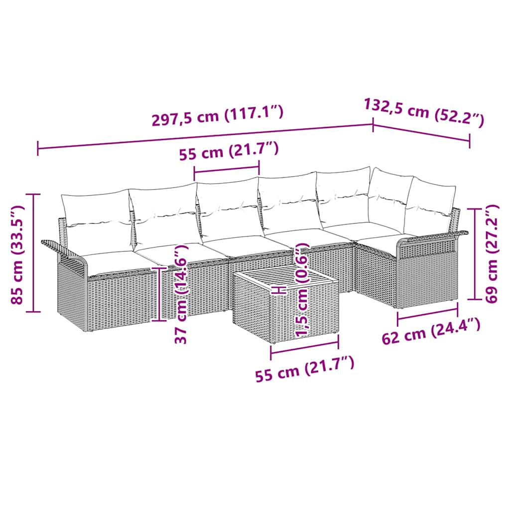 Havesofa Sæt 7 stk. Sort polyrattan