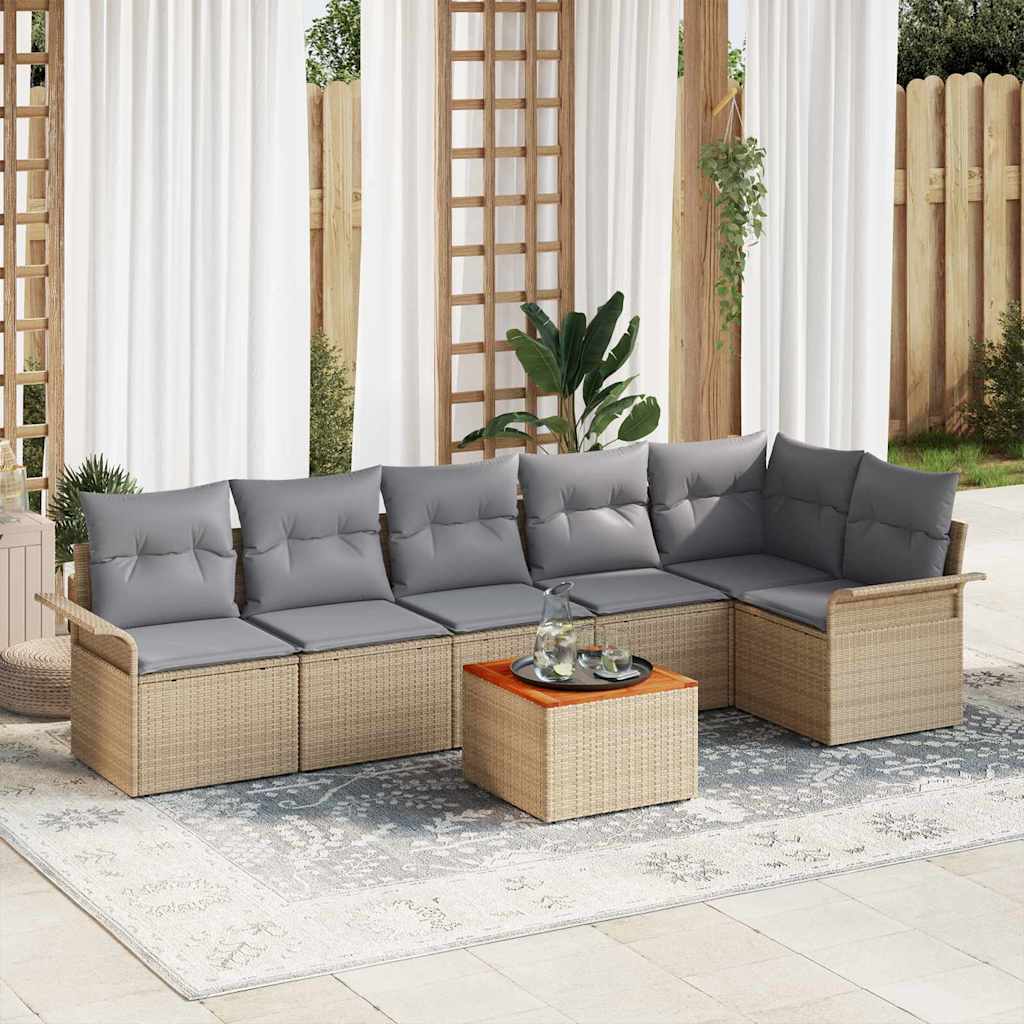Havesofa Sæt 7 stk. Beige polyrattan