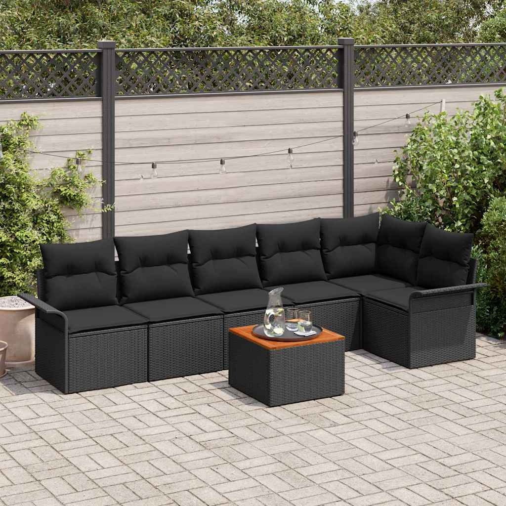 Havesofa Sæt 7 stk. Sort polyrattan