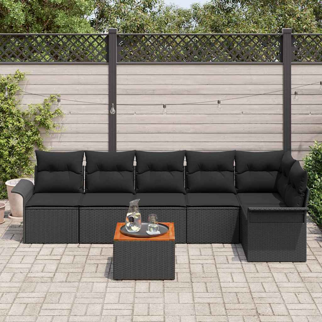 Havesofa Sæt 7 stk. Sort polyrattan