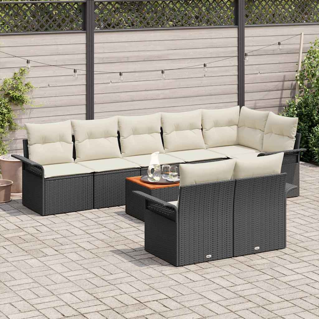 Havesofa Sæt 9 stk. Sort polyrattan