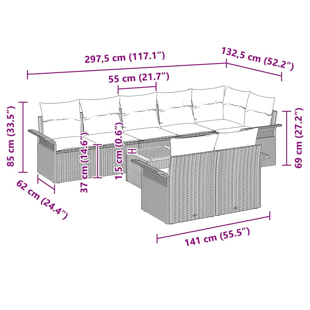 Havesofa Sæt 9 stk. Sort polyrattan