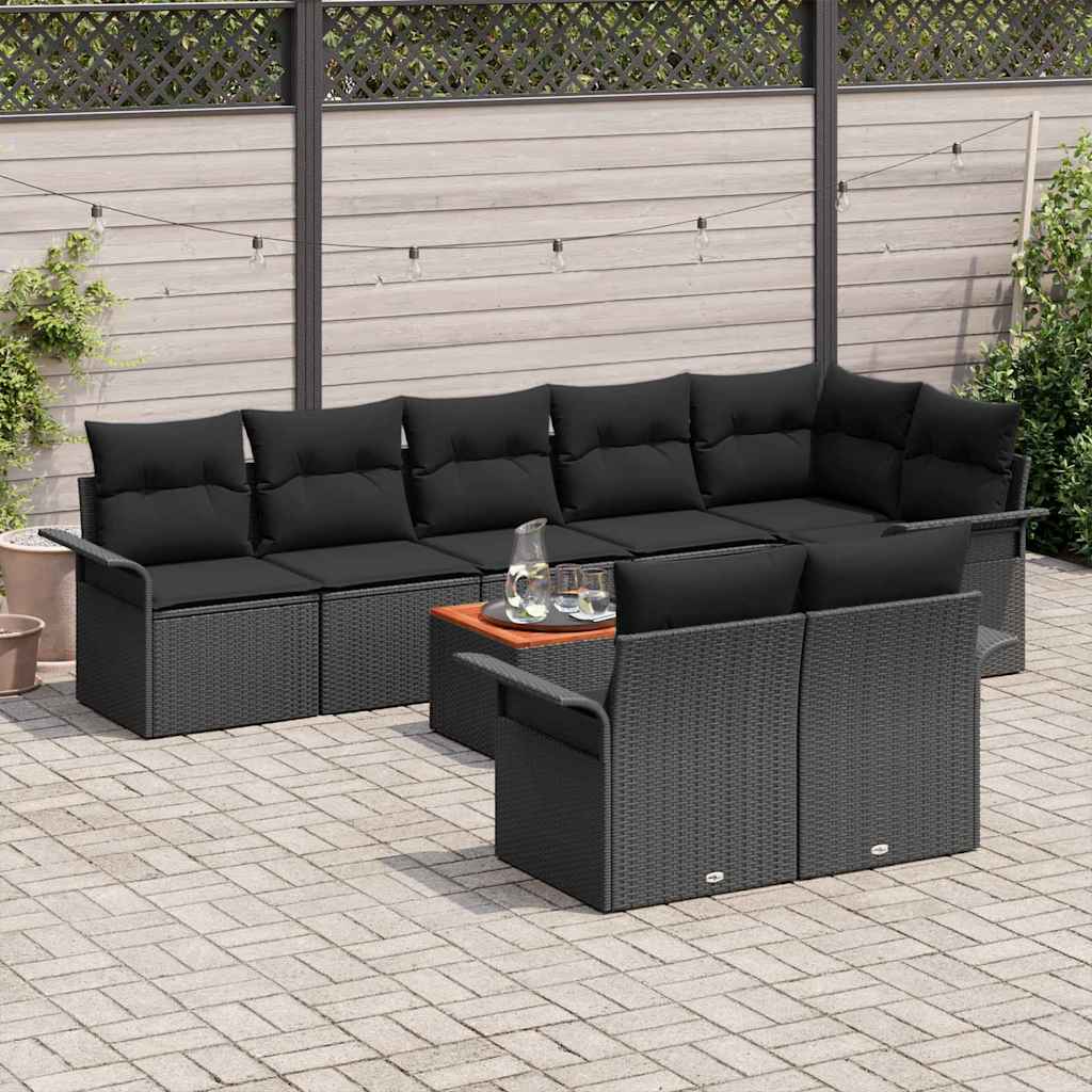 Havesofa Sæt 9 stk. Sort polyrattan