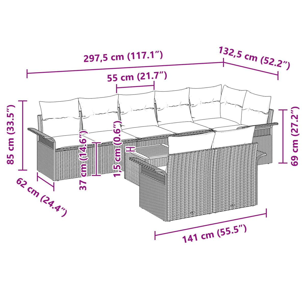 Havesofa Sæt 9 stk. Grå polyrattan