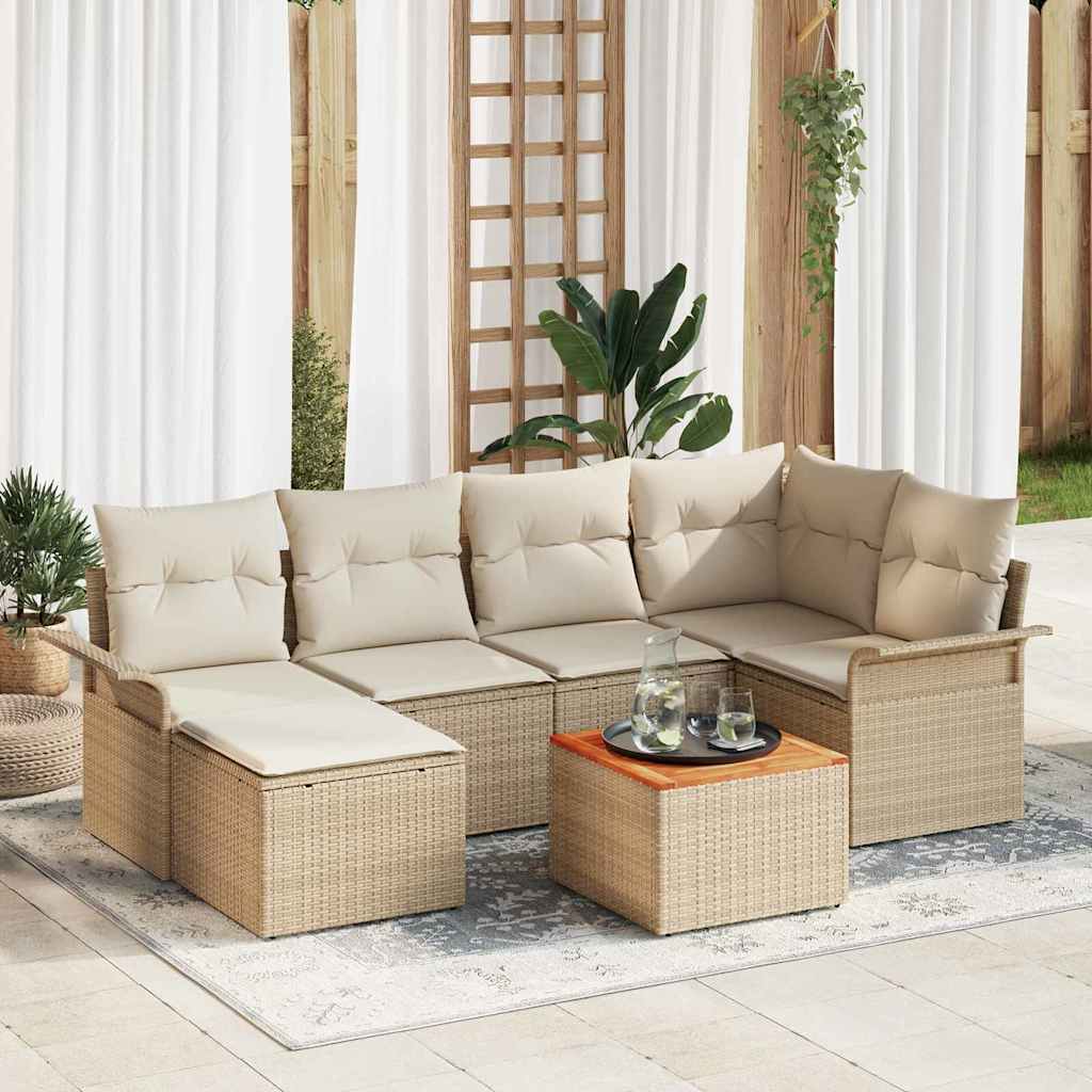 Havesofa Sæt 7 stk. Beige polyrattan