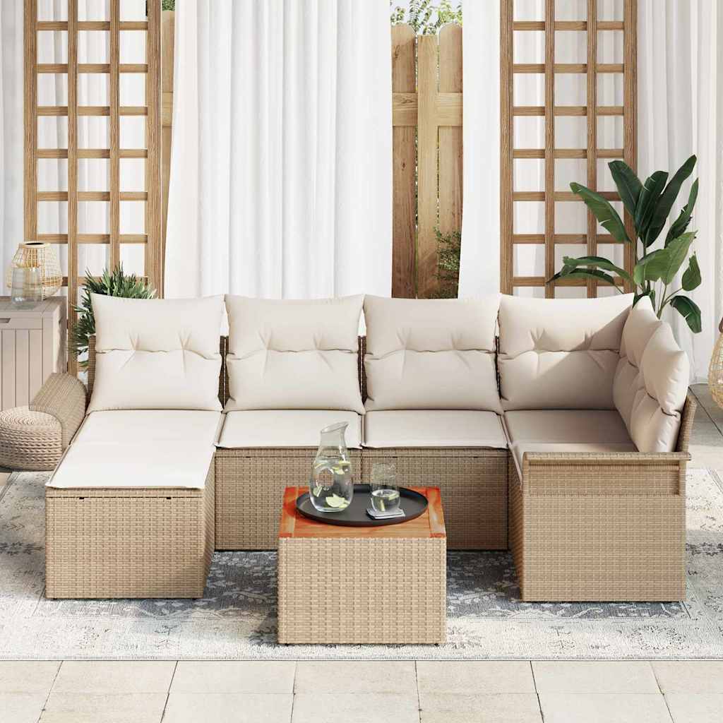 Havesofa Sæt 7 stk. Beige polyrattan