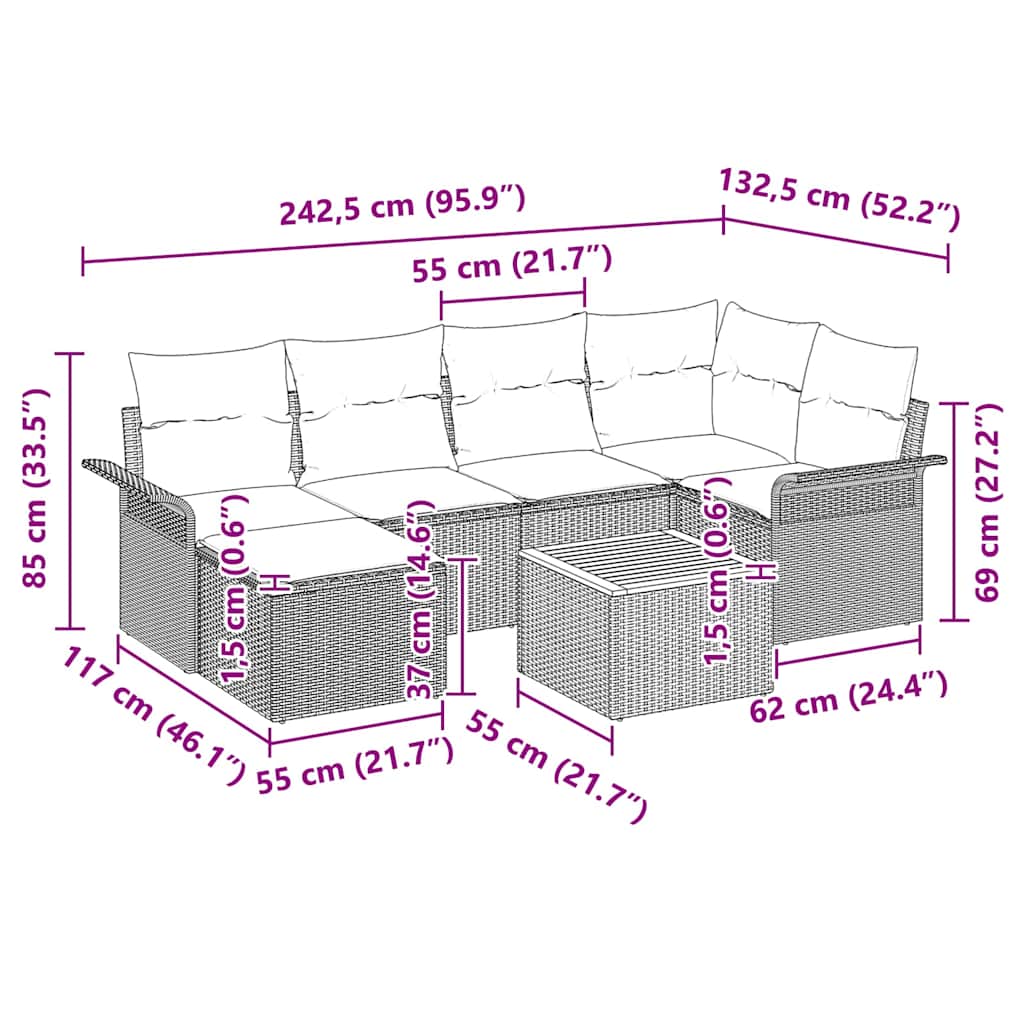 Havesofa Sæt 7 stk. Beige polyrattan