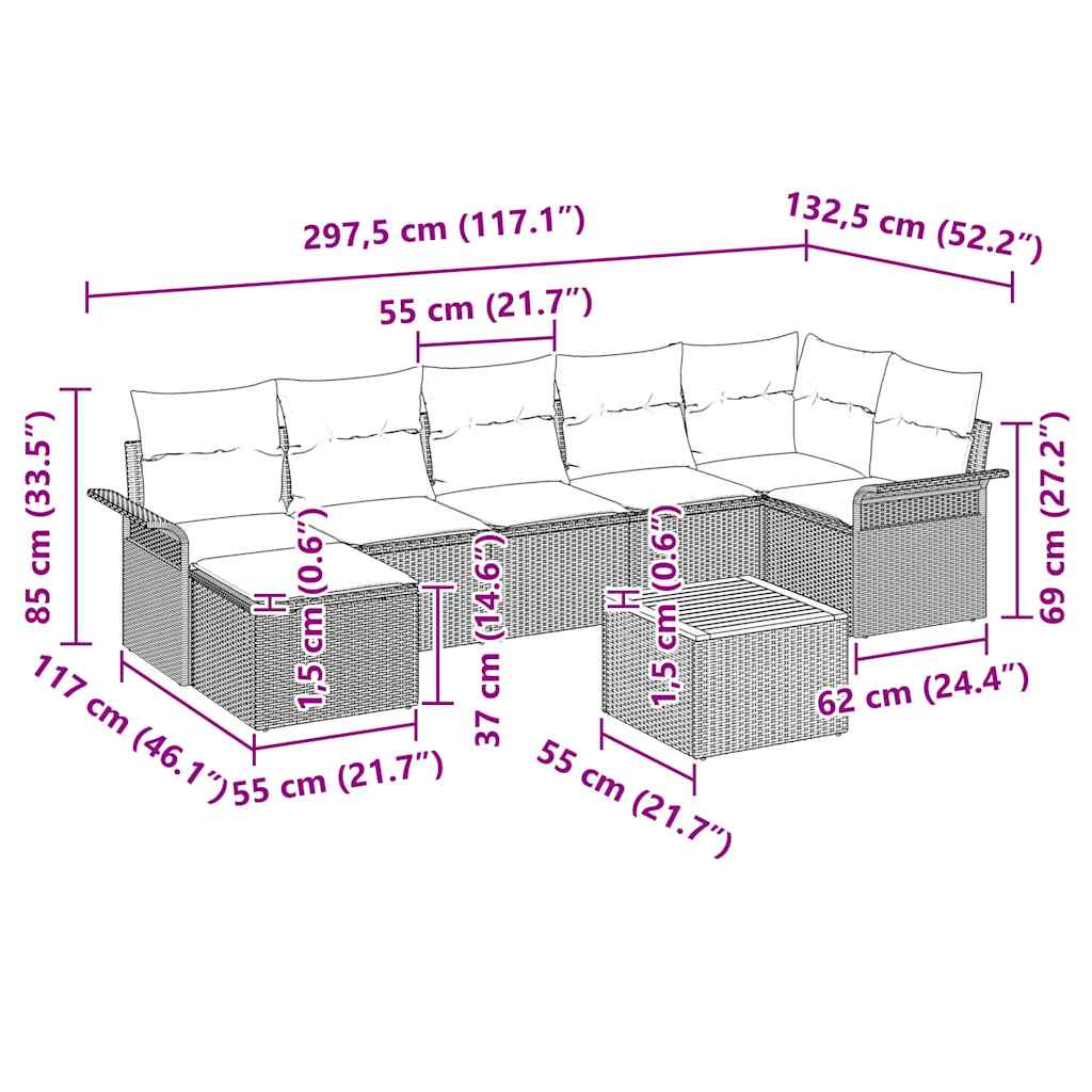 Havesofa Sæt 8 stk. Beige polyrattan