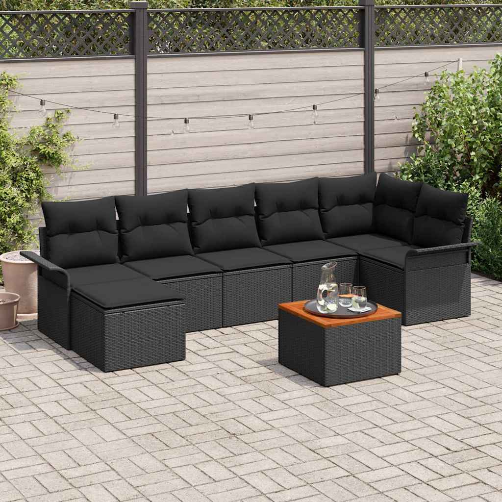 Havesofa Sæt 8 stk. Sort polyrattan