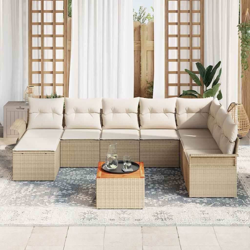 Havesofa Sæt 9 stk. Beige polyrattan