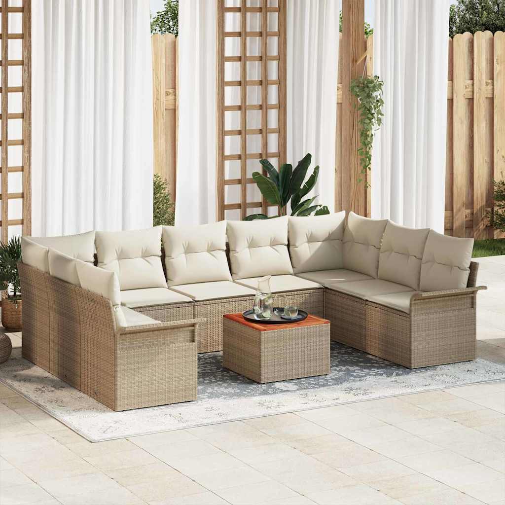 Havesofa Sæt 10 stk. Beige polyrattan