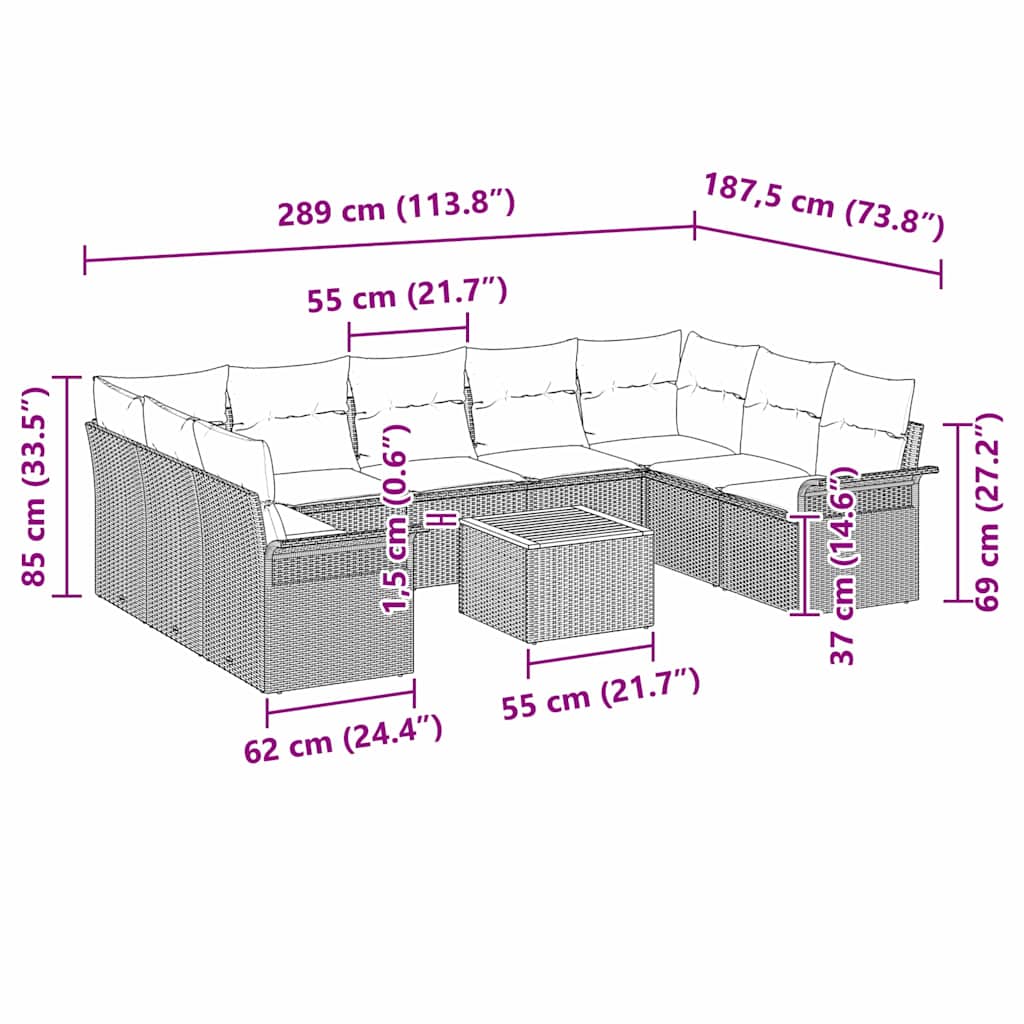 Havesofa Sæt 10 stk. Beige polyrattan