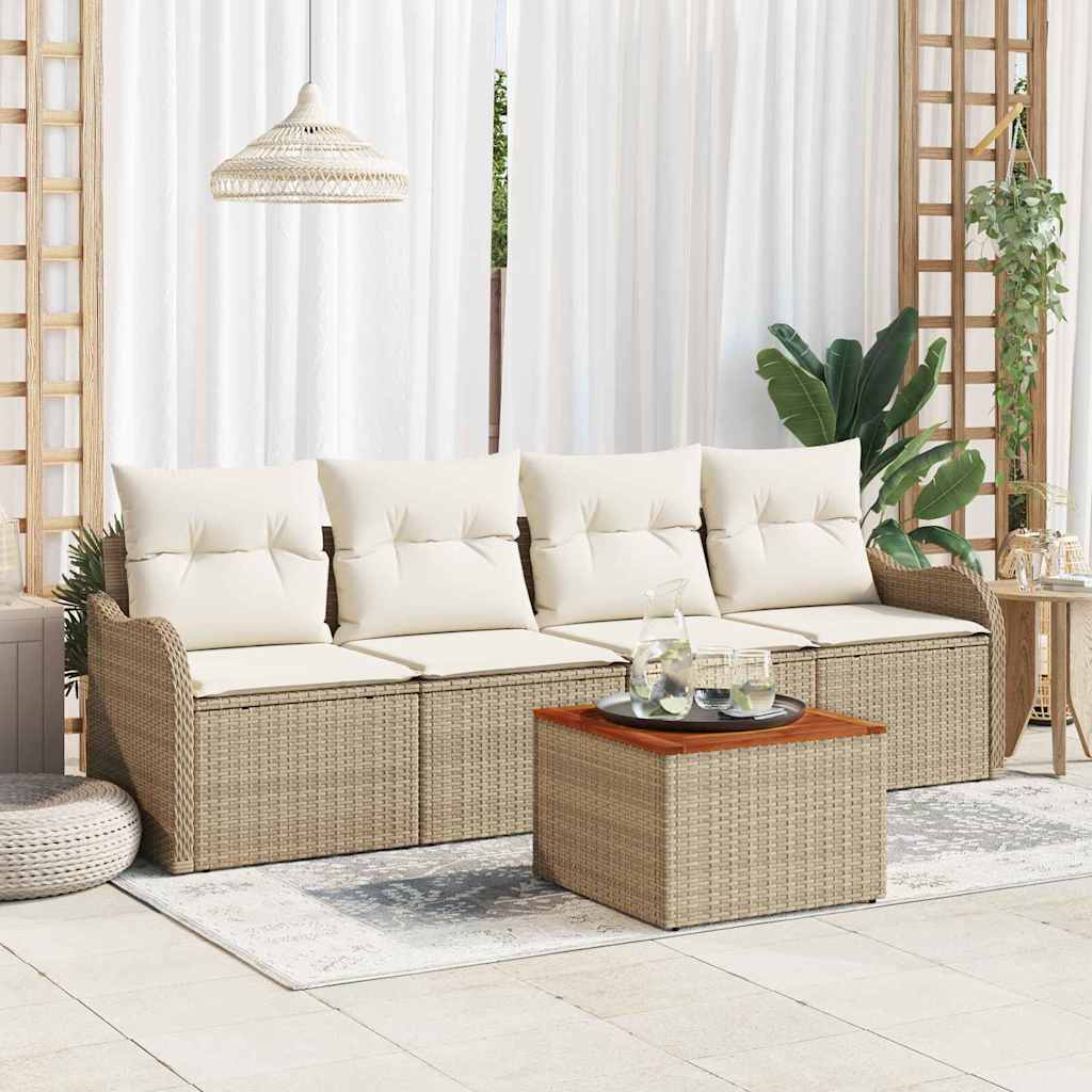 Havesofa Sæt 5 stk. Beige polyrattan