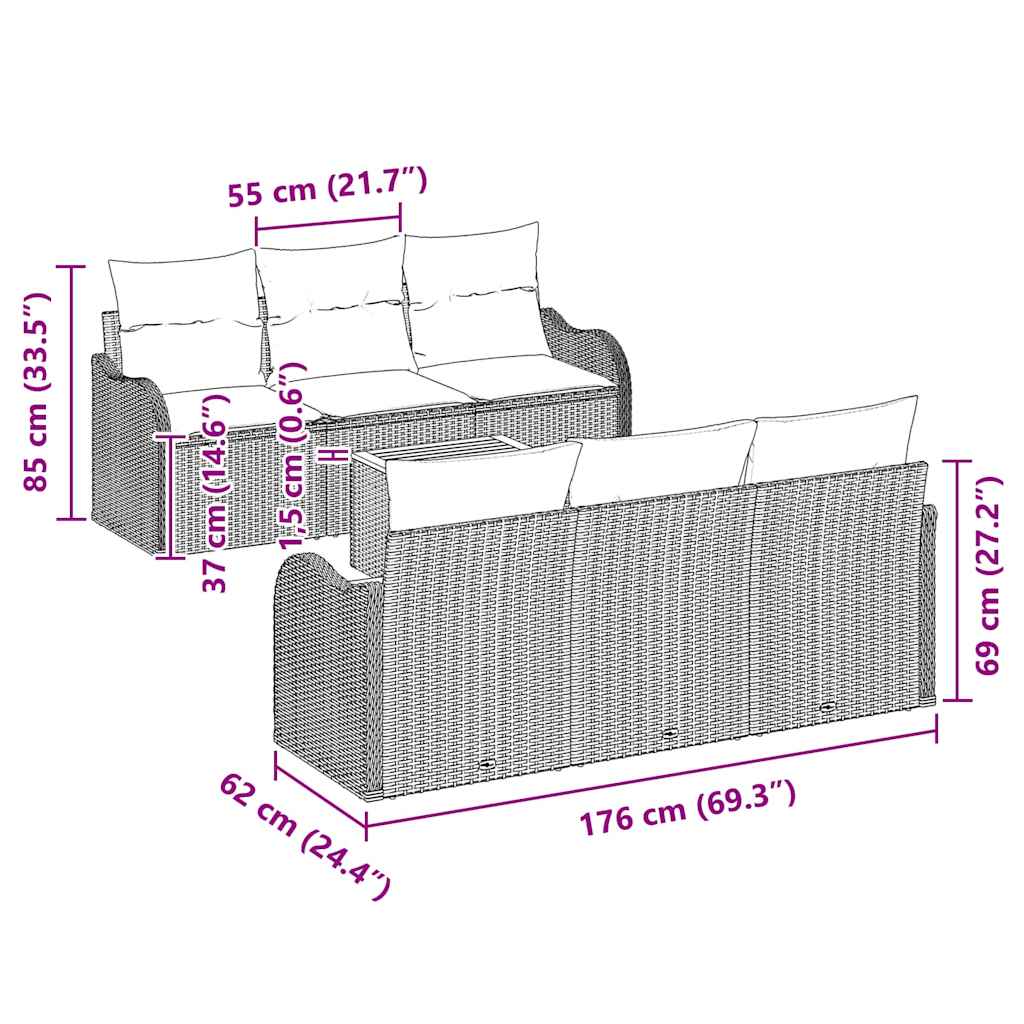Havesofa Sæt 7 stk. Beige polyrattan