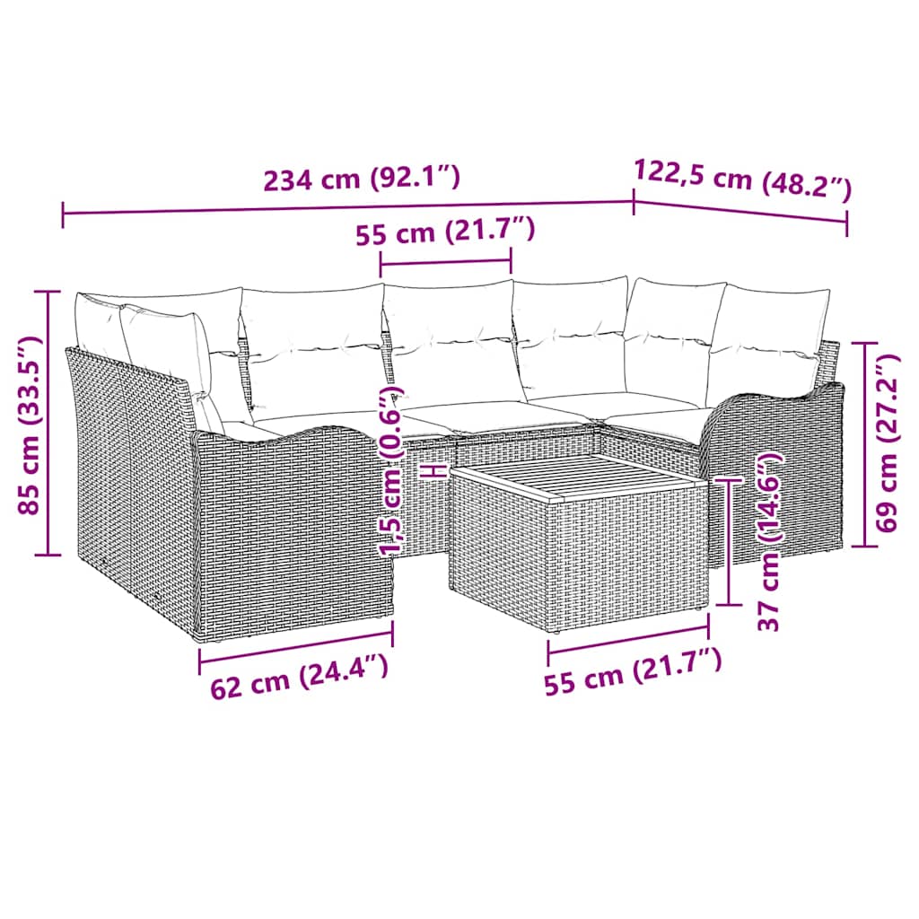 Havesofa Sæt 7 stk. Beige polyrattan