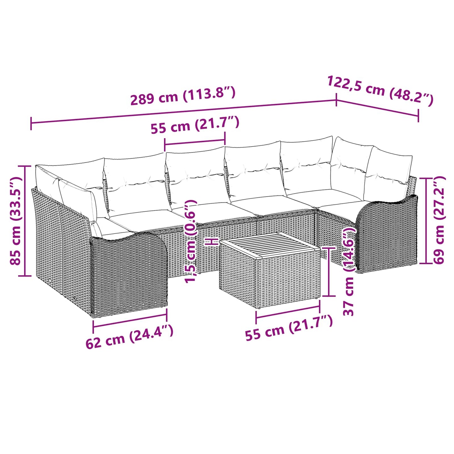 Havesofa Sæt 8 stk. Grå polyrattan