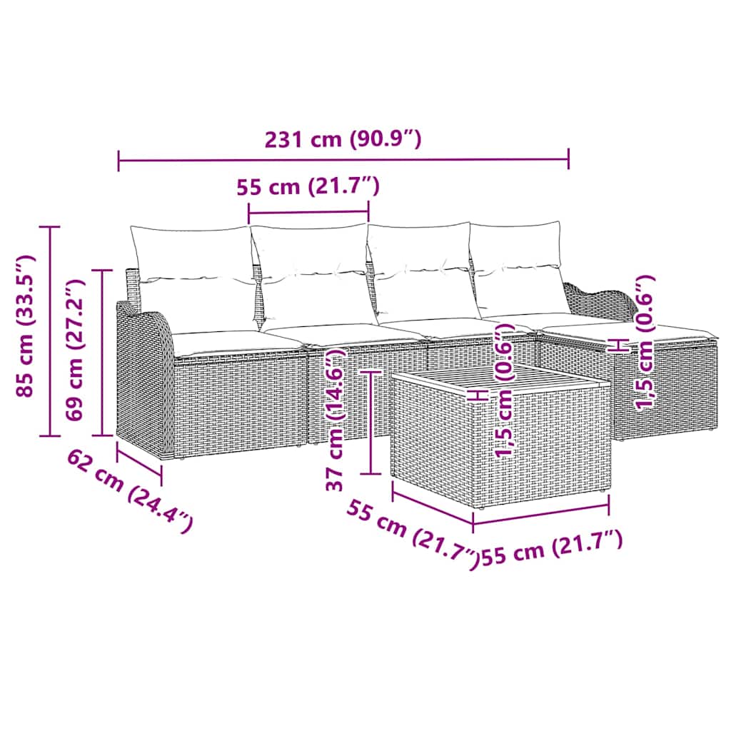 Havesofa Sæt 6 stk. Beige polyrattan