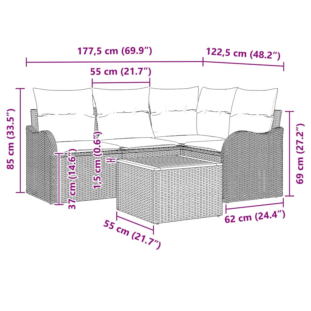 Havesofa Sæt 5 stk. Beige polyrattan