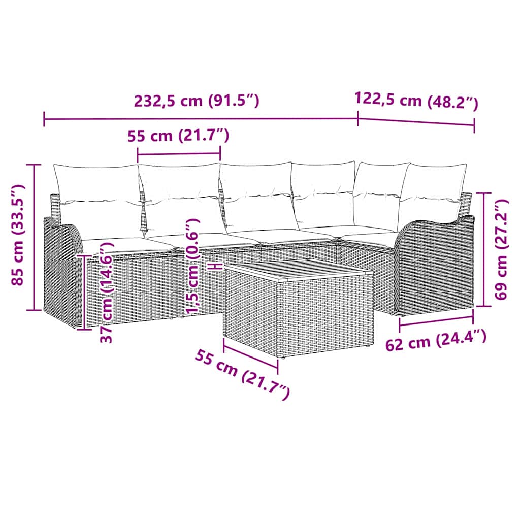 Havesofa Sæt 6 stk. Beige polyrattan