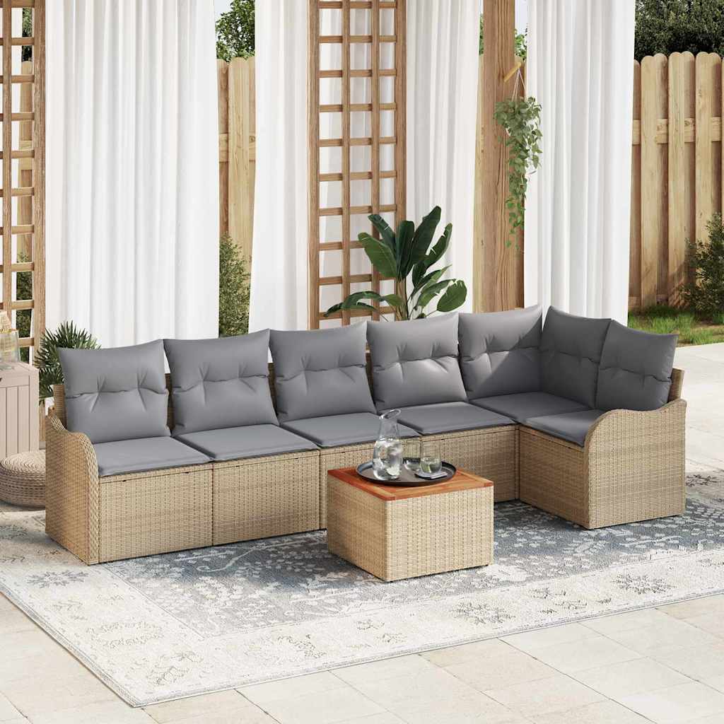 Havesofa Sæt 7 stk. Beige polyrattan