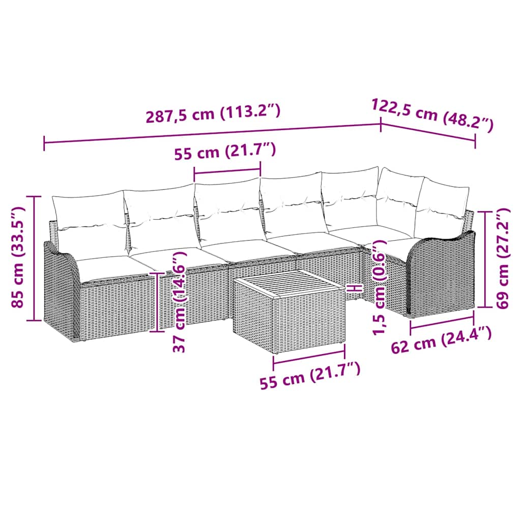 Havesofa Sæt 7 stk. Beige polyrattan