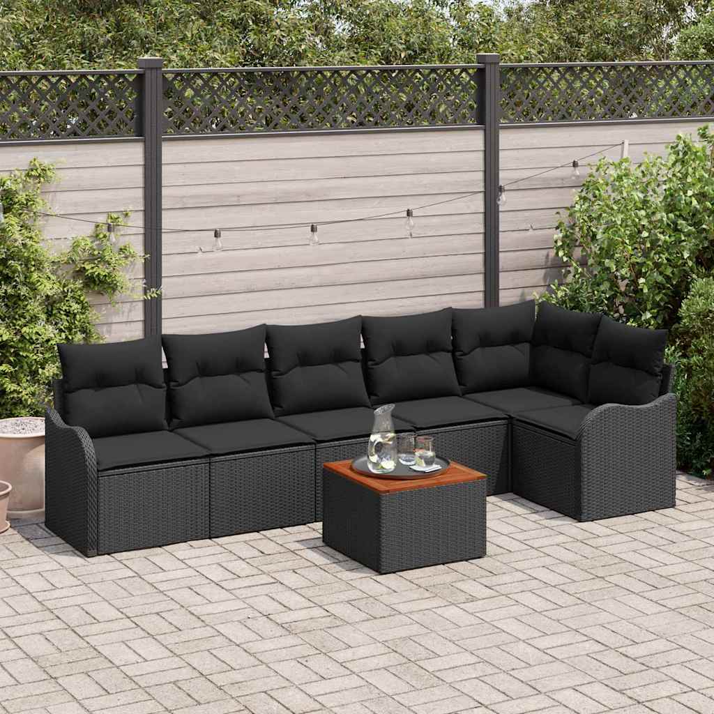 Havesofa Sæt 7 stk. Sort polyrattan