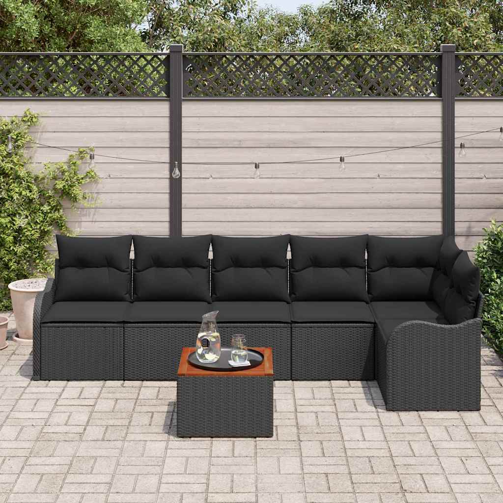 Havesofa Sæt 7 stk. Sort polyrattan