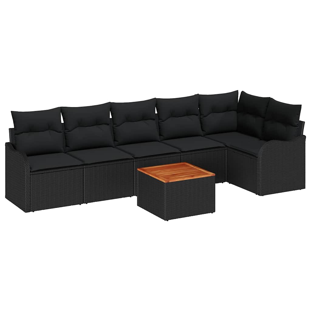 Havesofa Sæt 7 stk. Sort polyrattan