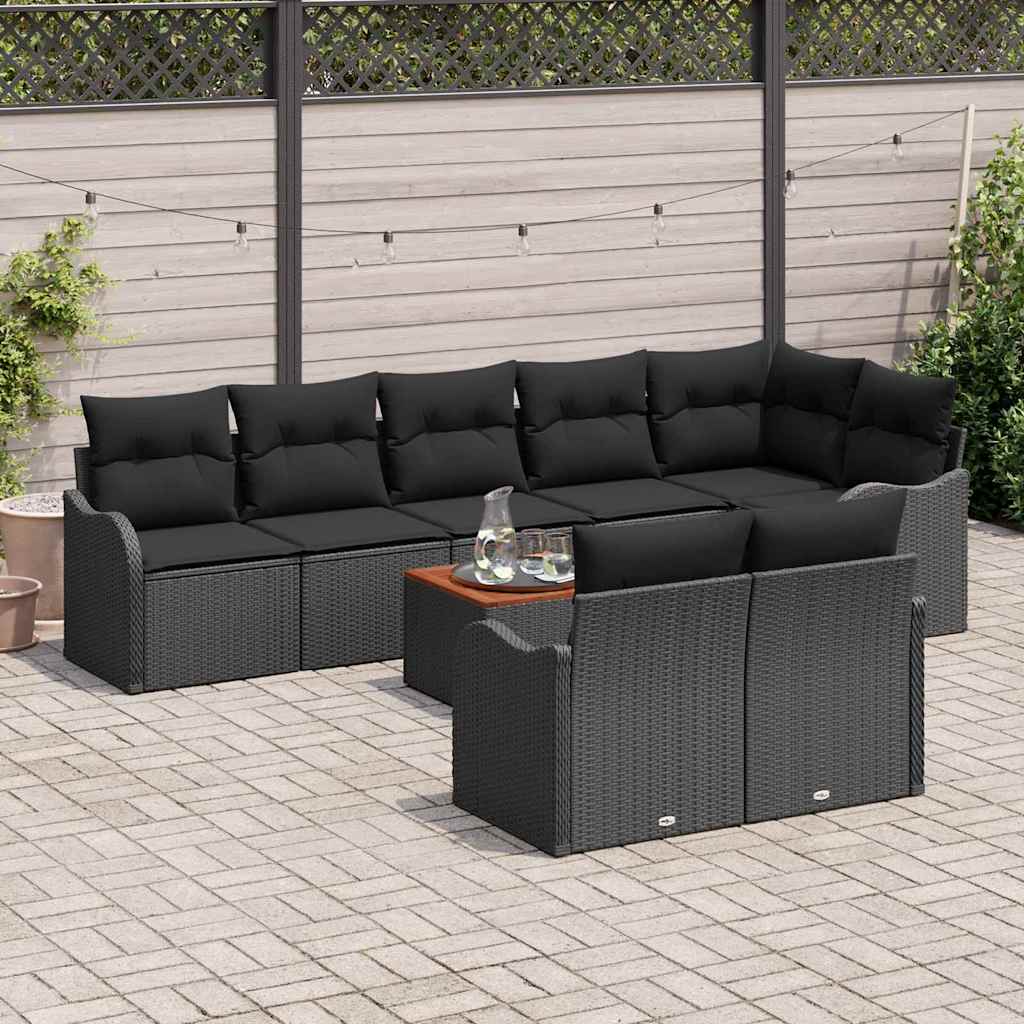 Havesofa Sæt 9 stk. Sort polyrattan