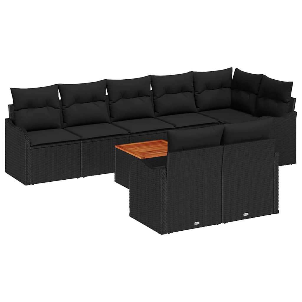 Havesofa Sæt 9 stk. Sort polyrattan